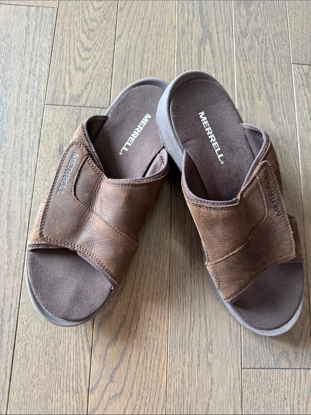 Merrell Men’s Brown Leather Slide Sandals